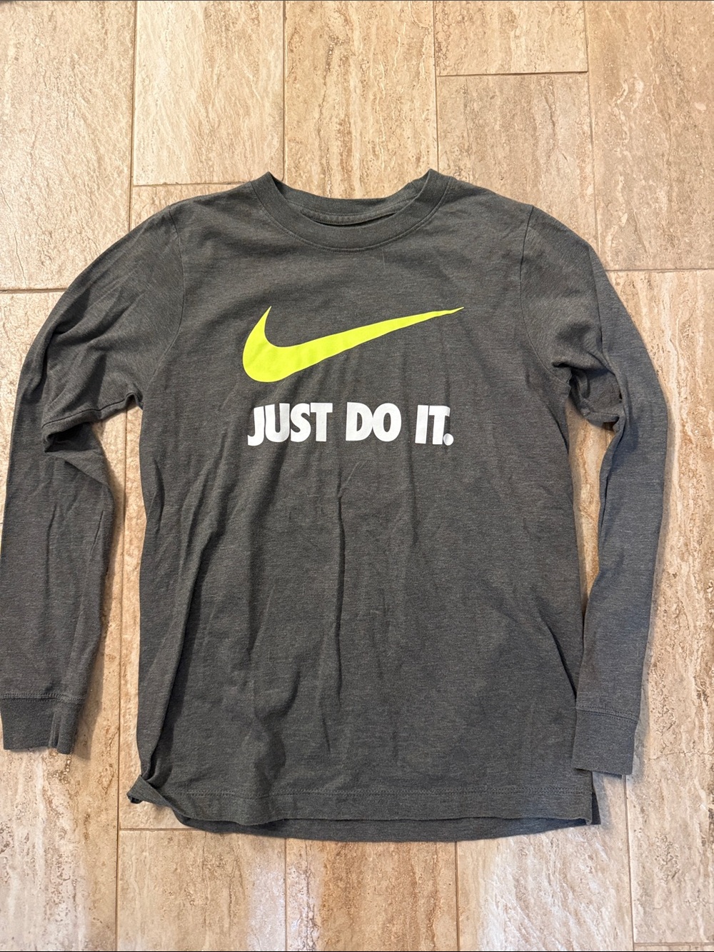 Nike Kids Long-Sleeve Gray Tee with Yellow Swoosh